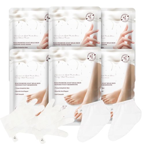 GUOYAOLIFU Hydrating Hand Foot Masks Set for Women Men,3 Pack Glove Mask for Dry Hand & 3 Pack Socks Mask for Dry Cracked Feet（Milk）