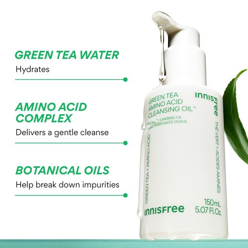 innisfree Green Tea Amino Acid Cleansing Oil, Hydrating Korean Face Wash with Jojoba, Makeup Remover, Sunscreen Dissolving Formula