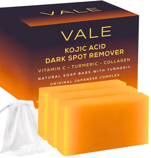 VALE Kojic Acid & Turmeric Soap Bars (3-Pack) – Natural Dark Spot Remover & Original Japanese Complex with Vitamin C, E, Collagen, Retinol, Olive Oil & Shea Butter(Citrus)