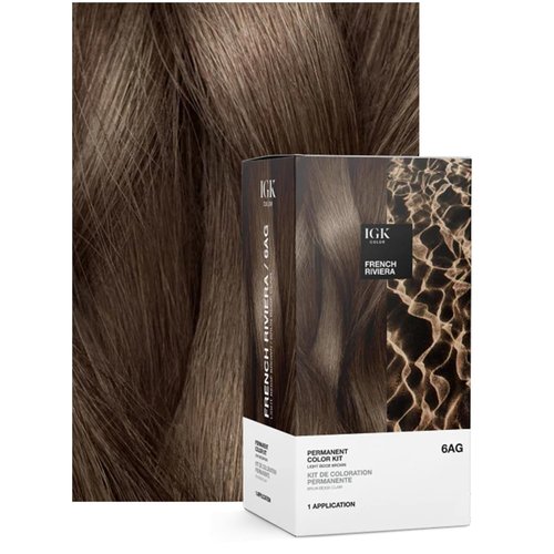 IGK Permanent Hair Dye Color Kit - 6AG French Riviera Light Beige Brown | 100% Gray Coverage, Strength & Shine