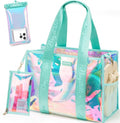 Bagstellar Iridescent Beach Tote Bag - Large Waterproof & Sandproof with Makeup Pouch | Adjustable Strap, Packable Travel Essential for Women