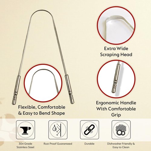 Nature's Own Tongue Scraper - Stainless Steel Oral Care Tool for Fresh Breath | Pack of 2