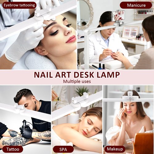 Half Moon Light for Nail Desk, 33 Inch Nail Tech Desk Lamp Stepless Adjustment Lash Lamp for Eyelash Extensions, Manicure, Tattoo Lighting Lamp (Bright White)