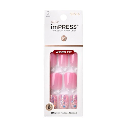 KISS imPRESS Press-On Nails - Dream It Up Design, Light Pink, Short Squoval Shape | 30 Nails & Accessories Included