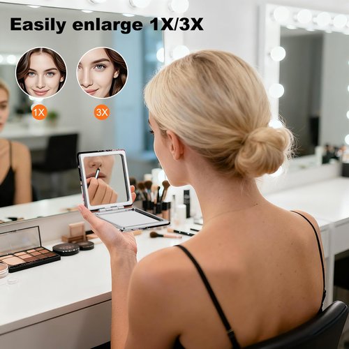 SU969QL 2-Pack Letter Compact Mirror, 1X/3X Magnifying and Portable Makeup Mirror, Travel Small Pocket Mirror for Women