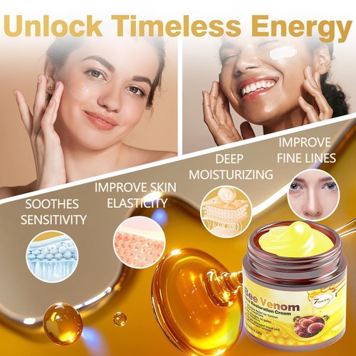 Bee Venom Skin Treatment Cream - Anti Aging Moisturizer with Collagen Boost & Skin Brightening, Bee Venom Sensitive Skin Tightening Care Day & Night Use 2.12 OZ