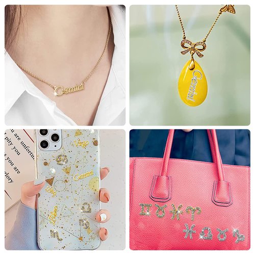 JERCLITY 48 Pieces Gold Silver Alloy Zodiac Nail Charms Zodiac Signs Nail Studs Constellation Words Charms for Nails Twelve Constellation Set for Women Girls