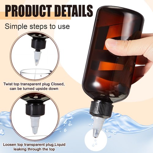Barydat 12 Pcs 8 oz Brown Squeeze Bottle Twist Top Applicator Empty Hair Oiling Bottle with Funnels Refillable Plastic Liquid Containers for Liquid Hair Oil Shampoo Lotion
