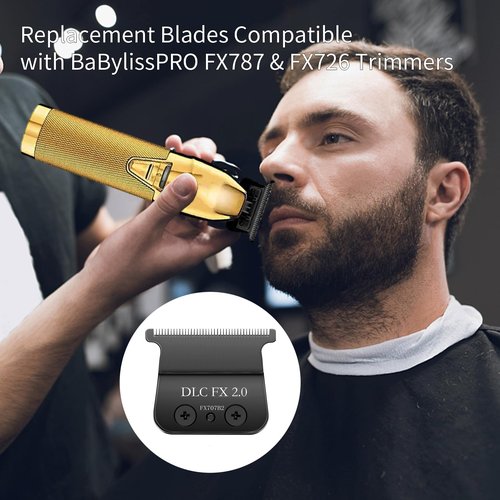 2PCS Replacement Trimmer Blades Compatible with BaBylissPRO FX787 & FX726 Trimmer,FX707Z DLC 2.0 Trimmer Blades Compatible with BaByliss Barberology Trimmer Blades,Black