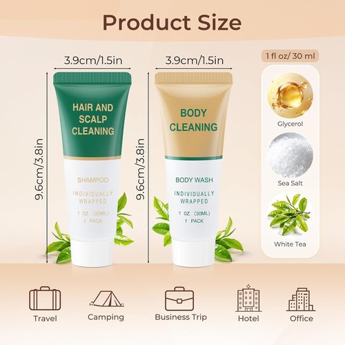 Skiennix Travel Size Shampoo & Body Wash - Individually Wrapped Mini Shower Gel | 1 Fl Oz (Pack of 100)