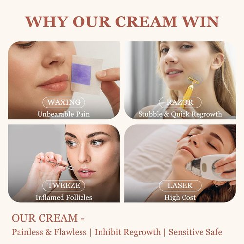 Face Hair Removal Cream for Women, Facial Depilatory Cream for Chin Upper Lip Sensitive Skin Hair Removal, Painless & Flawless Hair Removing At Home, 1.69 Fl.oz w/Spatula