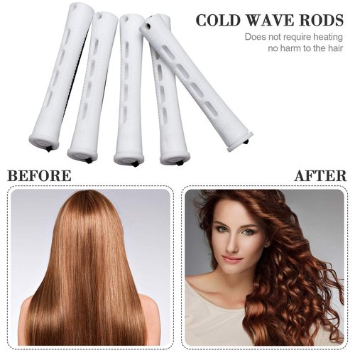 Skiennix 48 Plastic Hair Perming Rods - Curlers with Steel Pintail Comb | White, 0.63 Inch (1.6 cm)