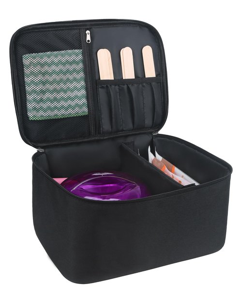 Meiiy Waxing Kit Bag,Wax Warmer Organizer Bag Wax Kit for Hair Removal Storage Bag Hair Removal Wax Tool Bag (Black)