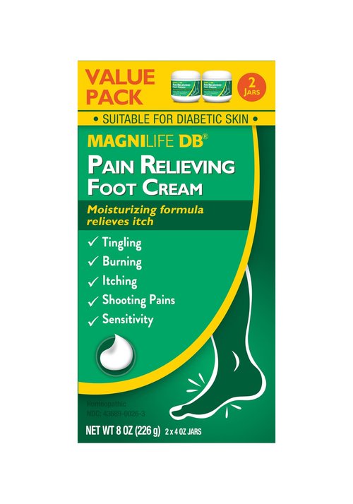 MagniLife DB Pain Relieving Foot Cream, Calming Relief for Burning, Tingling, Shooting & Stabbing Foot Pain, Moisturizing Foot Cream Suitable for Diabetic and Sensitive Skin - 2 Packs of 4 oz Jars