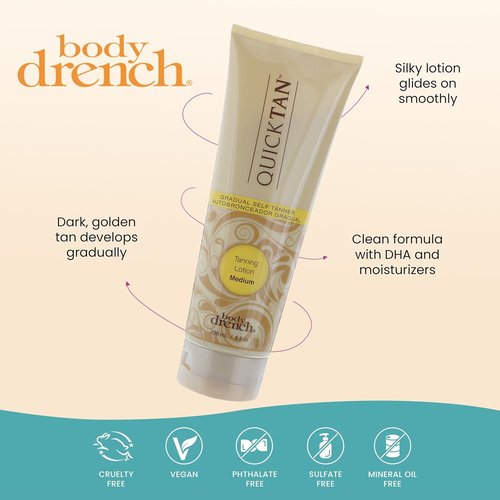 Body Drench Quick Tan Self Tanner Lotion - Natural-Looking Sunless Tanning for Women, Medium, 8 fl oz