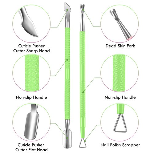 Cuticle Trimmer with Cuticle Pusher, XUNXMAS Cuticle Remover Cutter Nipper Scissor and Triangle Cuticle Nail Pusher Peeler Scraper, Durable Dead Skin Clipper Manicure Pedicure Tools (Green)