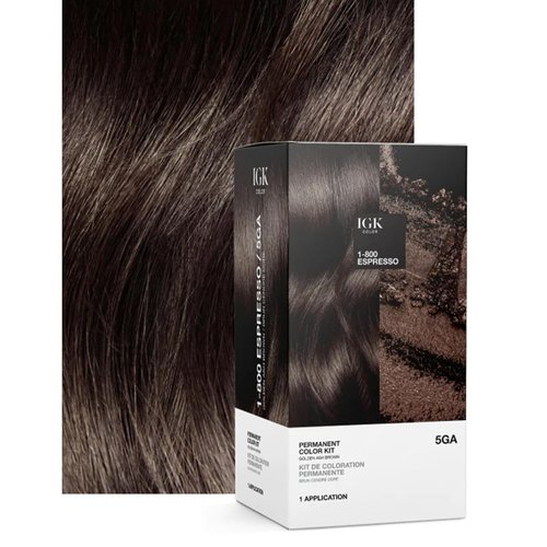 IGK Permanent Hair Dye Color Kit - 5GA1-800 Espresso Golden Ash Brown | 100% Gray Coverage, Strengthens & Shines