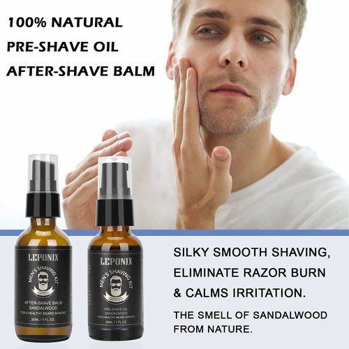 Mens Shaving Kit - Sandalwood Shaving Cream, After Shave Lotion & Pre Shave Oil - Fights Razor Burn, Nicks & Cuts - Luxury Grooming Essentials for Men - Secret Santa Gift Set Stocking Stuffers
