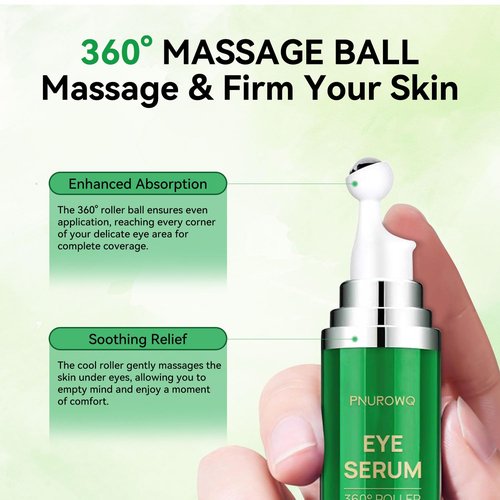 Eye Cream with 5% Caffeine Retinol Hyaluronic Acid, Eye Serum with 360° Roller Massage Ball for Puffy, Bags, Fine Lines, Dark Circles and Wrinkles, Under Eye Treatment Serum for Women & Men