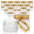 RAMFIYN 24 pack Small Clear Frosted Glass Cosmetic jars with Golden Metal Lids 2oz Bulk for Sample Lotion Cream Travel Jar Cosmetic Container