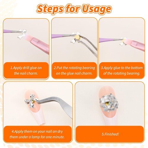 30 PCS Rotating Nail Charms Nail Art Rotating Charm Bearing for Nails Art Designs, Jewelry Rotat Tools for Women DIY Crafting Jewelry Accessories, Gold