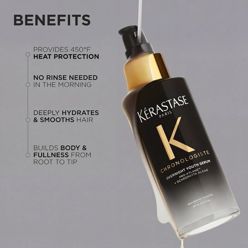Kérastase Chronologiste Overnight Youth Serum - Age-Corrective Leave-In Treatment for Aging Hair | Anti-Frizz, Pro-Xylane™ & Ochrophyta Algae Infusion