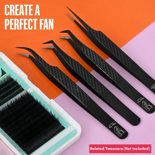 My Lash Tools Total Lash Control Curved Classic Fiber Tip Lash Tweezer – Precision Eyelash Extension Tweezer, Professional Stainless Steel, Volume & Classic Lashes (Black)