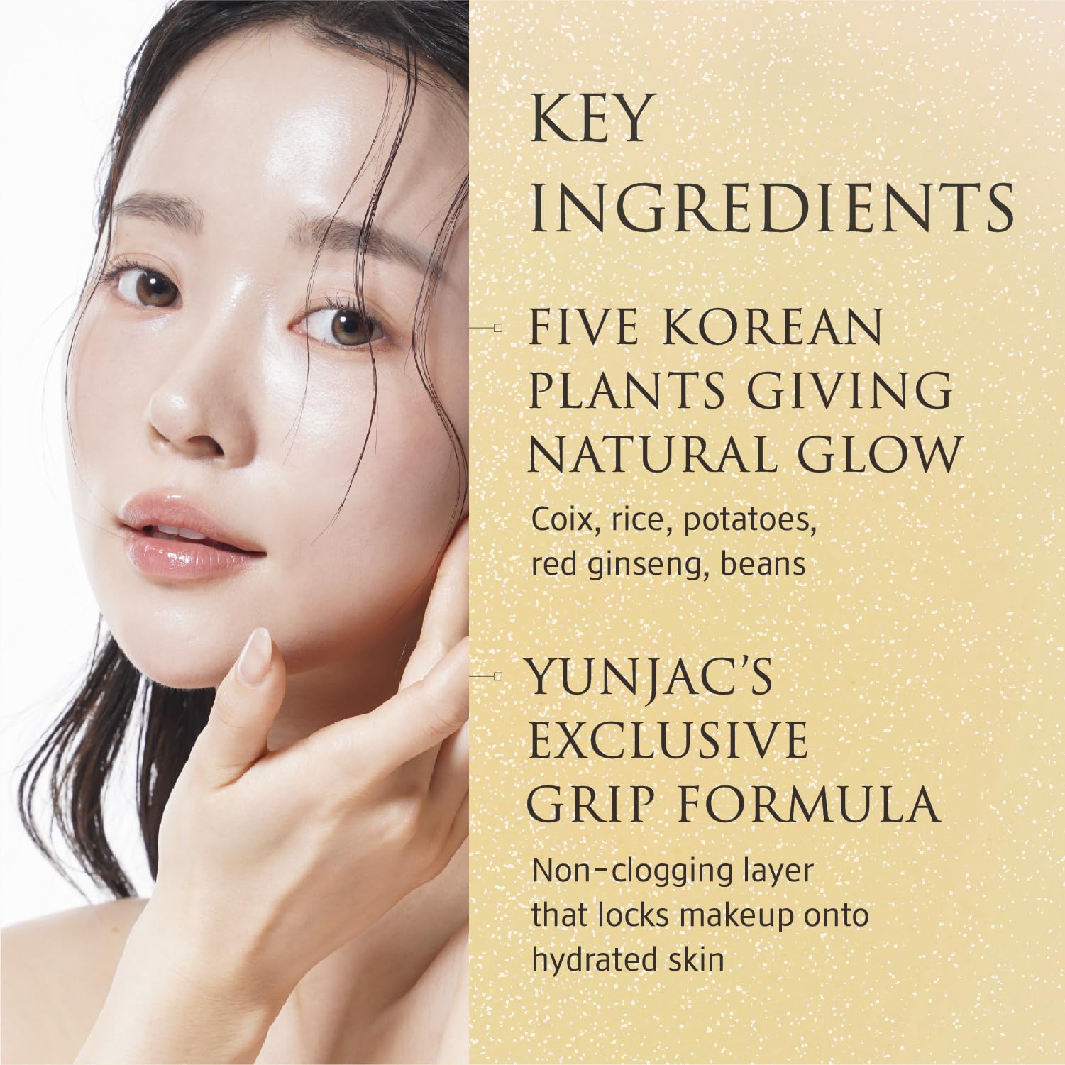 YUNJAC Base Prep Korean Primer (1.35 fl oz) – Silicone-Free Grip Makeup Base, Serum Texture for Radiant Skin, Long-Lasting Glow with Rice Ferment, Ceramide, Niacinamide, Squalane