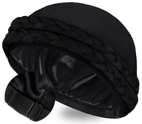 Ababalaya Silky Satin Lined Turban for Women Mens Halo Turban PRE-Tied Beanie Hats Silky Lined Durag for Waves Sleeping Bonnet Sleep Cap, Black