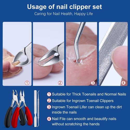 Biufesrst Toenail Clippers, Nail Clipper for Seniors Thick Toenails, Ingrown Heavy Duty Nail Clippers, Extra Large Professional Adult Toe Nail Clipper Sets with Long Handle