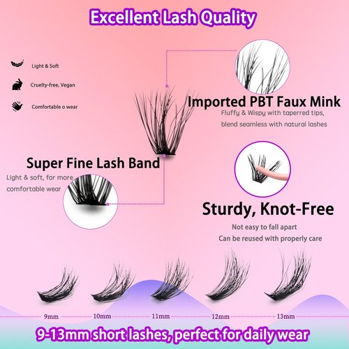 DAODER Cluster Lashes Natural Look 640pcs Wispy Lash Clusters 9-13mm Short Eyelash Extension With 30D+40D+50D+60D Mixed Lash Book D Curl Natural Lash Extension (30D+40D+50D+60D 9-13MM)