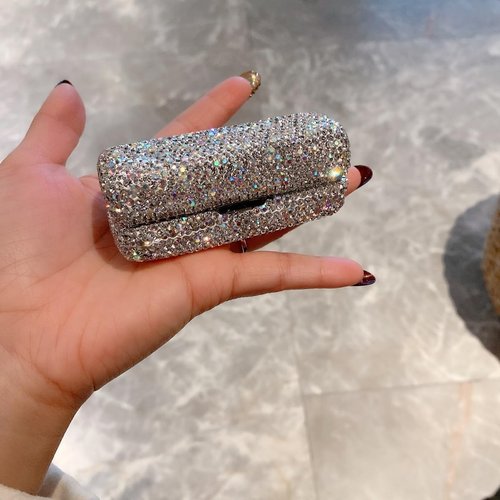 Bestbling Lipstick Bling Rhinestone Crystal Case Storage Organizer Box with Mirror for Women's Lipstick Holder-Cosmetic Storage Kit (Full silver)