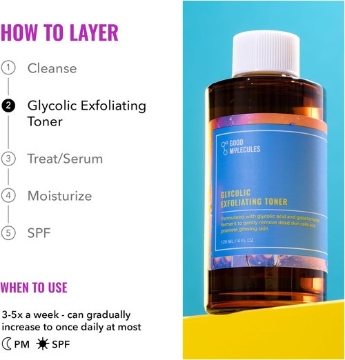 Good Molecules Glycolic Exfoliating Toner - Daily Facial Toner with Hyaluronic & Glycolic Acid for Glowing Skin