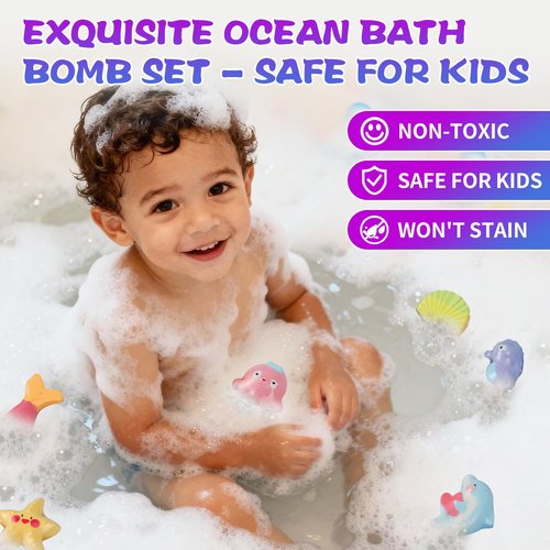 Bath Bombs for Kids Girls, 6PCS XXL Mermaid Bath Bombs with Surprises - A Magical Bath Time Experience(Sea Animals)