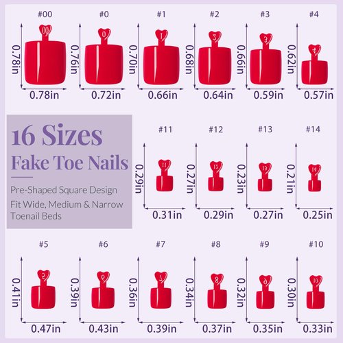 AddFavor 160pcs Red Press on Toenails for Women, Full Cover Fake Toe Nail Tips with Adhesive Tabs, Artificial Pedicure Toe Nail Press ons, Red False Toenail Press ons