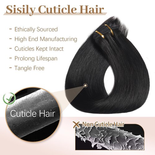 Sisily Clip in Hair Extensions Real Human Hair,18 inch 70g, Natural Straight Human Hair Clip in Extensions for Black Woman, Soft Straight 7pcs Per Set with 16 Clips