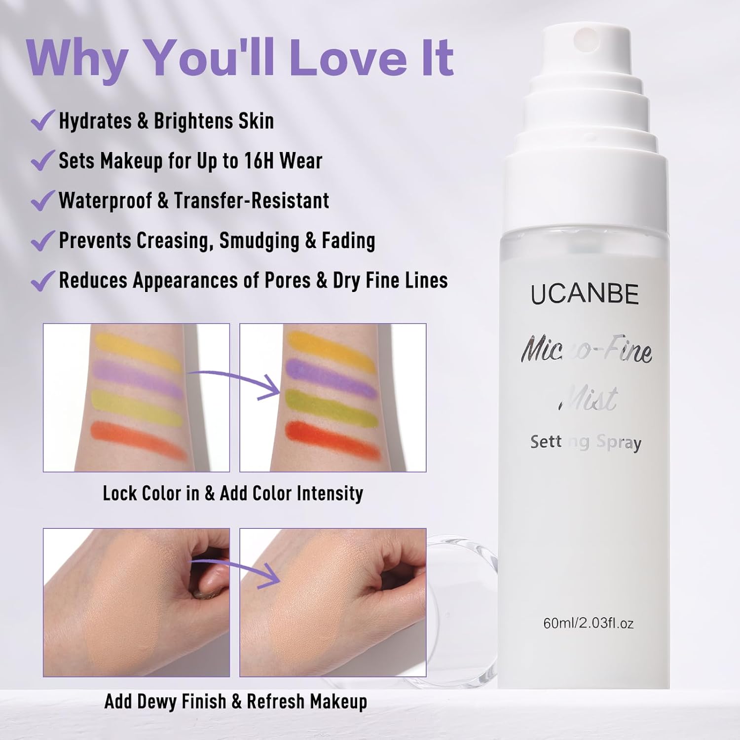 UCANBE Dewy Setting Spray - Long-Lasting Hydrating Makeup Finishing Spray | Lightweight & Waterproof, 16-Hour Wear
