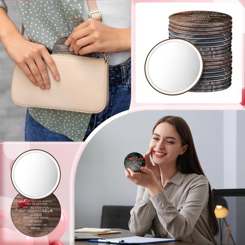 Geetery 30 Pcs Mothers Day Gifts Bulk for Church Compact Mirrors Bible Verse Makeup Mirrors Portable Purse Religious Gifts for Women Friends Office Coworkers Church Members Family