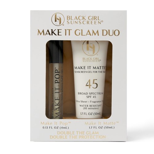 BLACK GIRL SUNSCREEN Make It Matte Spf 45 & Make It Pop Sungloss - Sun Protection For Face & Skin, Spf 50 Lip Gloss, Travel Size, Wear Under Makeup, No White Cast For Melanin Rich Skin - 2 Pack