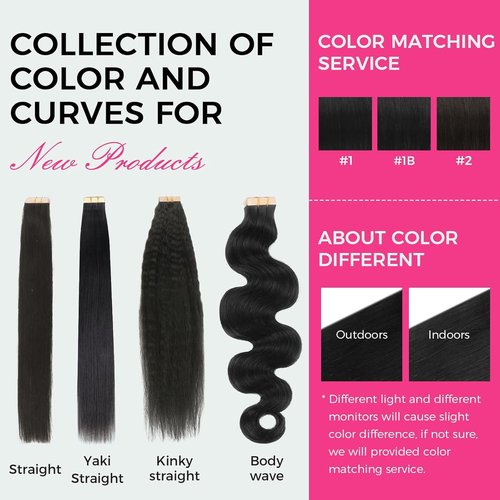 Lashey Tape in Hair Extensions Human Hair Body Wave 100% Remy Human Hair 16 Inch 50g/pack 20pcs Tape for Hair Extensions Natural Black Extensions for Black Women