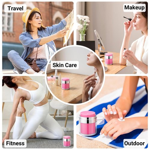 Segbeauty 1.7oz Airless Travel Toiletry Bottles Empty Jar, 3pcs Refillable Pink Lotion Pump Dispenser Bottle Containers, 50ml Small Travel Size Bottles with Pump, Leak Proof Cosmetic Vacuum Cream Jar