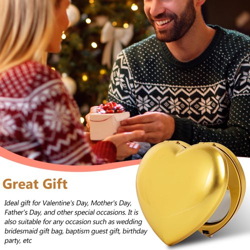 EYIWEITING Mini Heart Compact Mirror,Compact and Beautiful, Portable 1X/2X Magnifier, Sturdy, Perfect for Gifts (Pearl Gold)