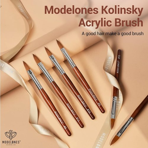 MODELONES Acrylic Nail Brush - 100% Pure Kolinsky Hair Bristles | Sturdy Wooden Handle, Size 8