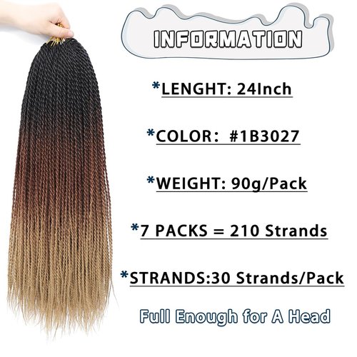Crochet Braids Senegalese Twist Crochet Hair 7 Packs Pre Looped Micro Senegalese Twist Braiding Hair Ombre Crochet Braids for Women (24inch, 1B/30/27)