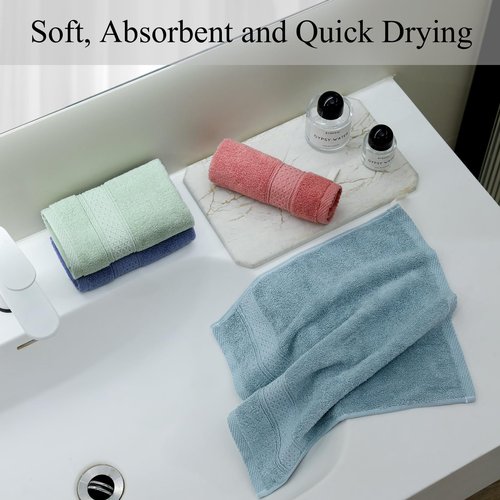 QAJ 6 Pack 100% Cotton Washcloths Set, Highly Absorbent and Soft Feel Fingertip Towels, 13 x 13 in Quick Dry Face Cloths