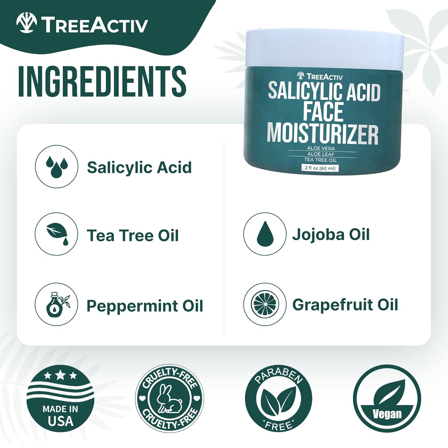TreeActiv Acne Eliminating Face Cream - Moisturizing Tea Tree Formula for Balanced Skin | 2 fl oz