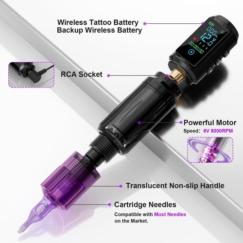 Neebol Tattoo Gun Kit for Beginners – Wireless Tattoo Gun with 1600mAh Battery, Tattoo Pen Machine, 10 Cartridge Needles, Black & Color Ink Set, Complete Tattoo Kit
