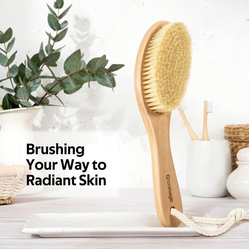 Groomage Dry Brush for Body, Natural Bristle Dry Exfoliating Body Brush for Skin Care, Cellulite, Lymphatic Drainage
