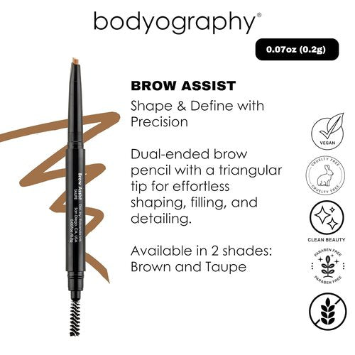 Bodyography Brow Assist - Triangular Tip Eyebrow Pencil in Brown | Defines, Fills & Shapes Brows | Vegan Formula with Castor & Coconut Oil