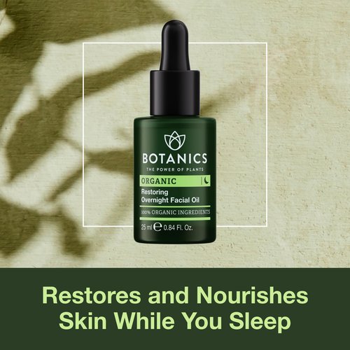 Botanics Overnight Face Oil for Men - Hydrating Nighttime Face & Beard Oil for Dry Skin - Lightweight, Non Greasy & Powered by Rosehip Oils - Vegan & Cruelty Free Men's Skincare (0.84 Fl Oz)